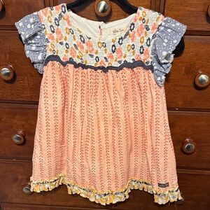 Matilda Jane Girls' Peach and Blue Ruffle Blouse